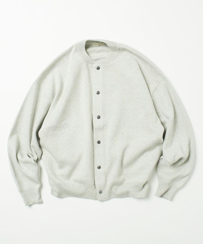 寬鬆版型 休閒風針織衛衣風圓領按扣開衫