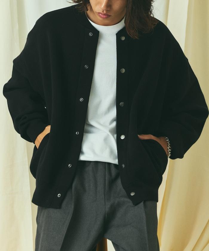寬鬆版型 休閒風針織衛衣風圓領按扣開衫