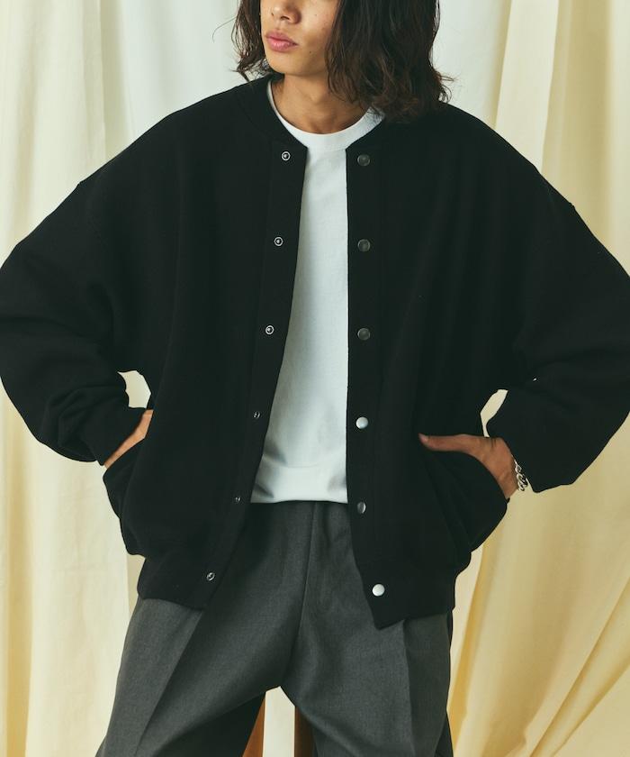 寬鬆版型 休閒風針織衛衣風圓領按扣開衫