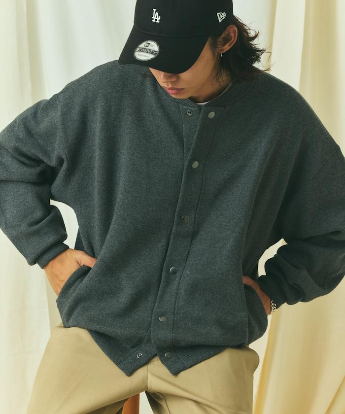 寬鬆版型 休閒風針織衛衣風圓領按扣開衫