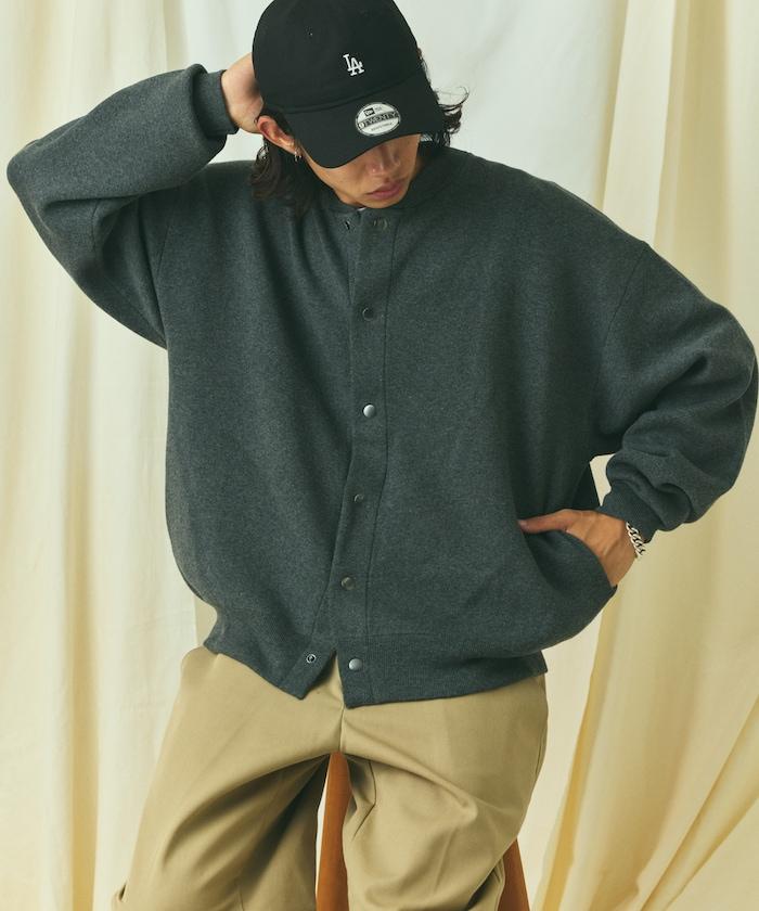 寬鬆版型 休閒風針織衛衣風圓領按扣開衫