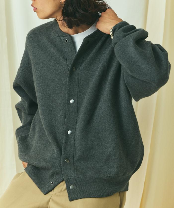 寬鬆版型 休閒風針織衛衣風圓領按扣開衫