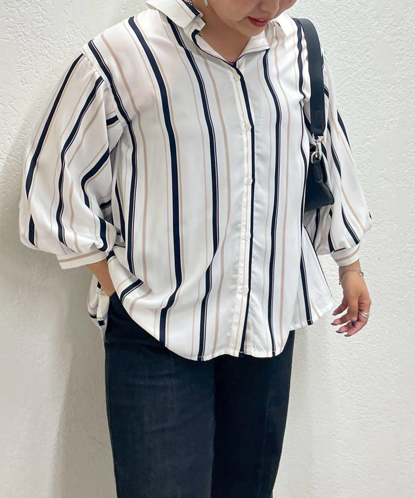 多色條紋寬袖襯衫