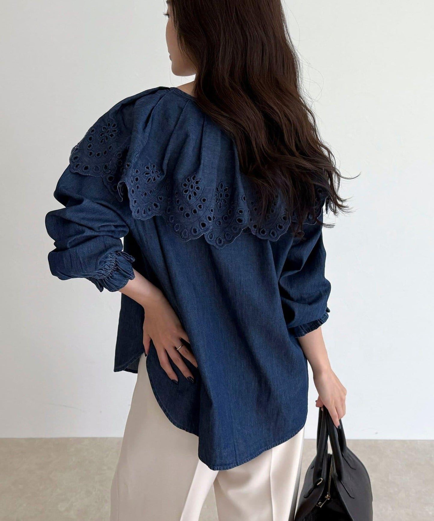 刺繡斗篷領牛仔襯衫