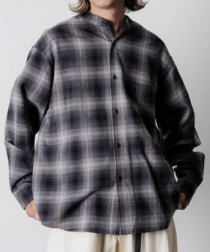 寬鬆版型 漸變格紋 立領法蘭絨襯衫