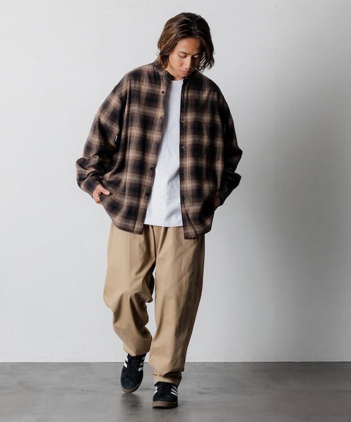 寬鬆版型 漸變格紋 立領法蘭絨襯衫