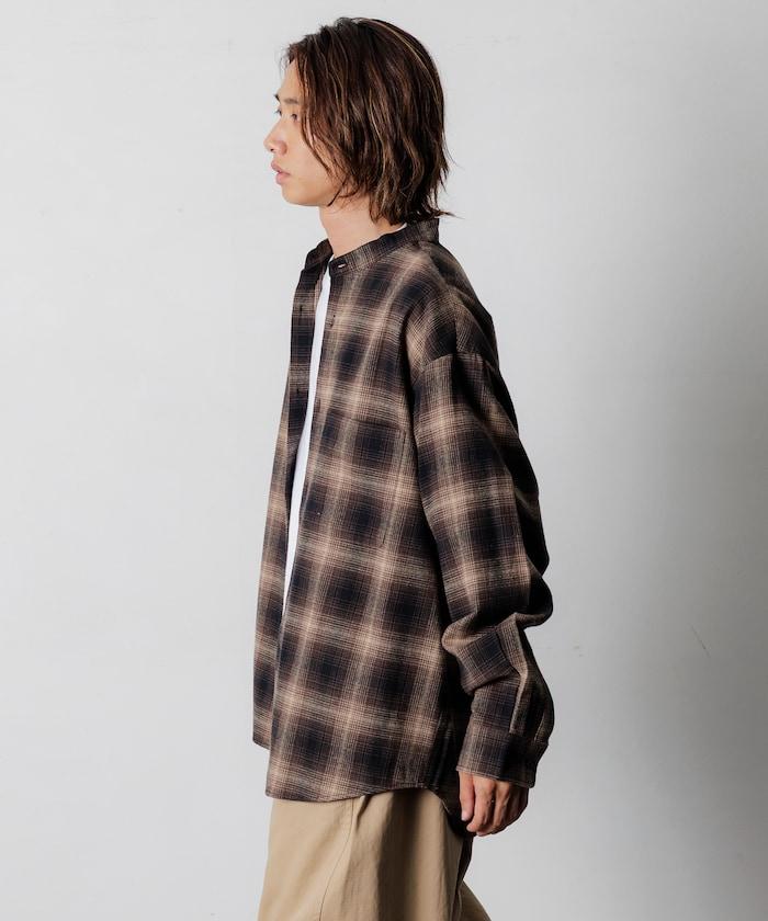 寬鬆版型 漸變格紋 立領法蘭絨襯衫