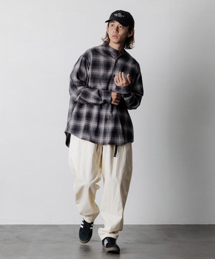 寬鬆版型 漸變格紋 立領法蘭絨襯衫