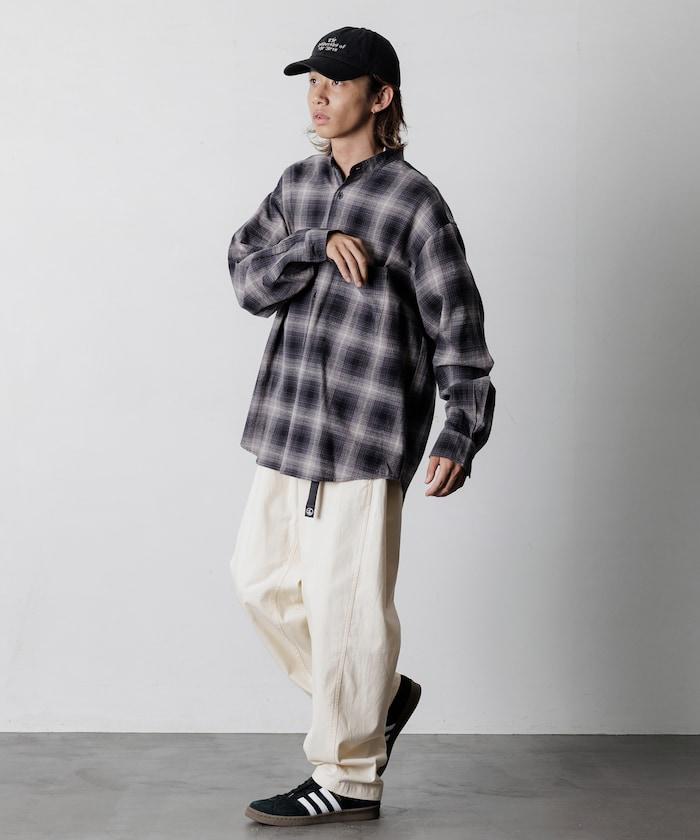 寬鬆版型 漸變格紋 立領法蘭絨襯衫