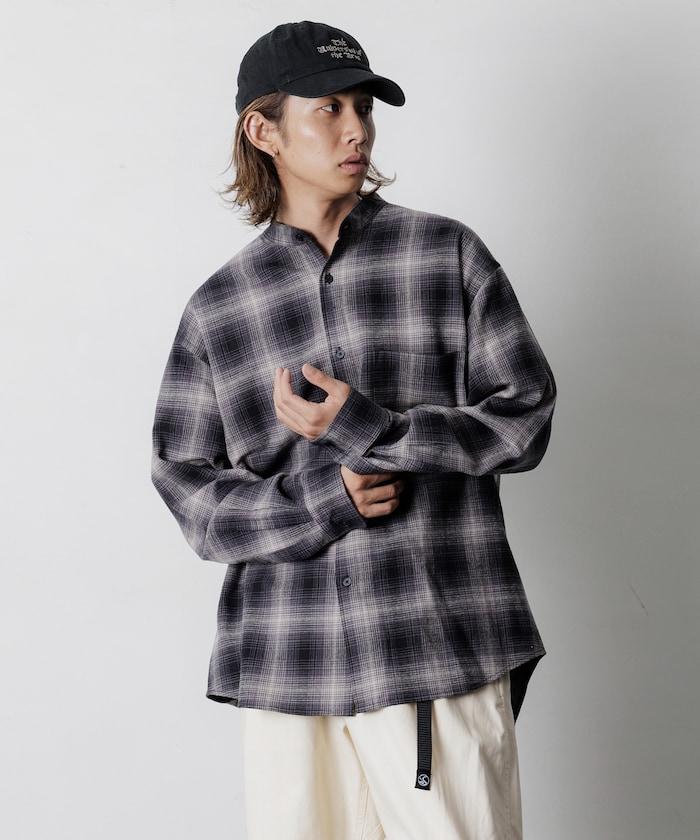 寬鬆版型 漸變格紋 立領法蘭絨襯衫