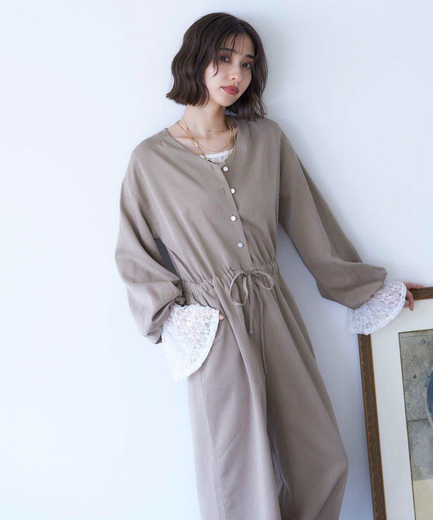 【nane】《有多種尺碼》泡泡袖連體褲