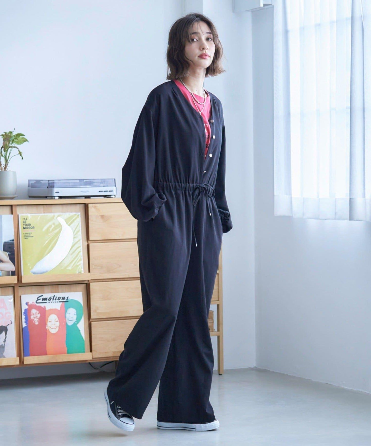 【nane】《有多種尺碼》泡泡袖連體褲