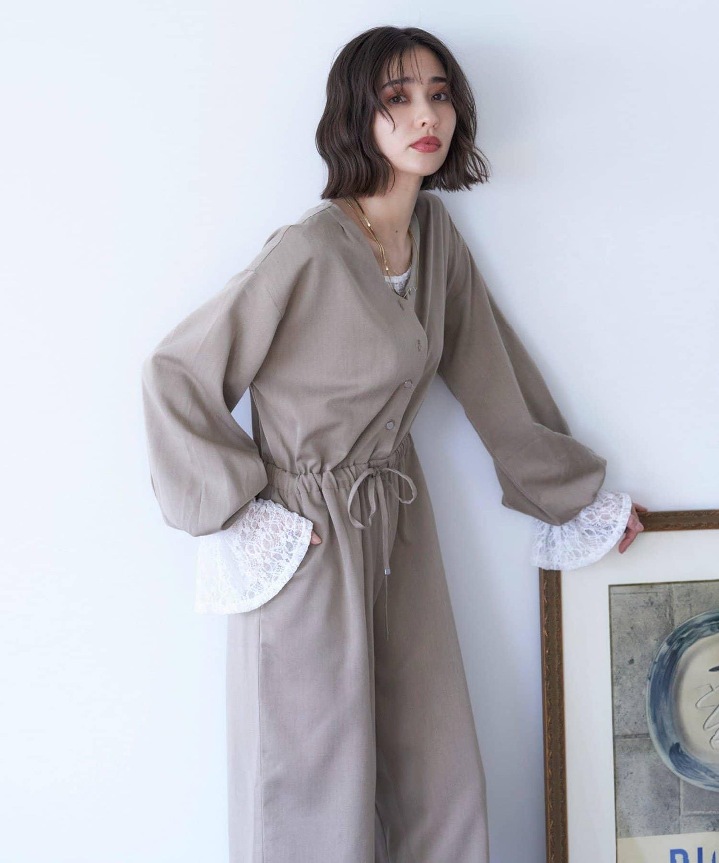 【nane】《有多種尺碼》泡泡袖連體褲