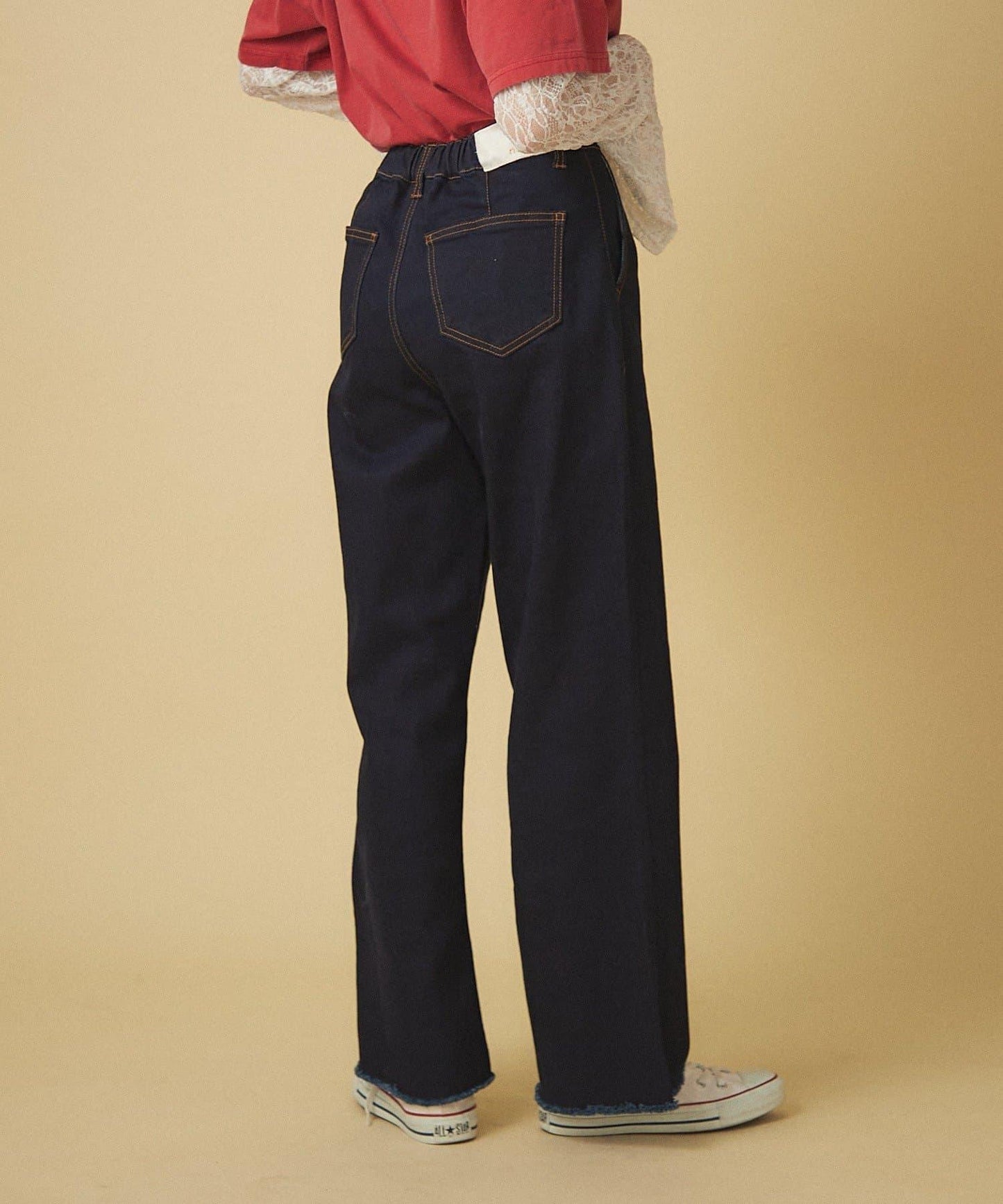 【nane】《サイズ展開有》直筒牛仔喇叭褲