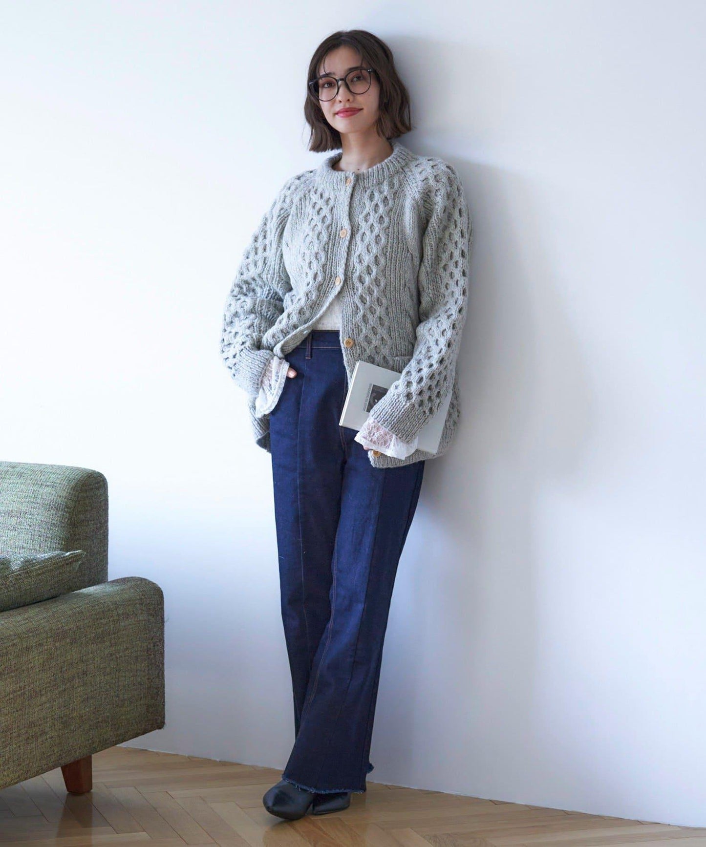 【nane】《サイズ展開有》直筒牛仔喇叭褲