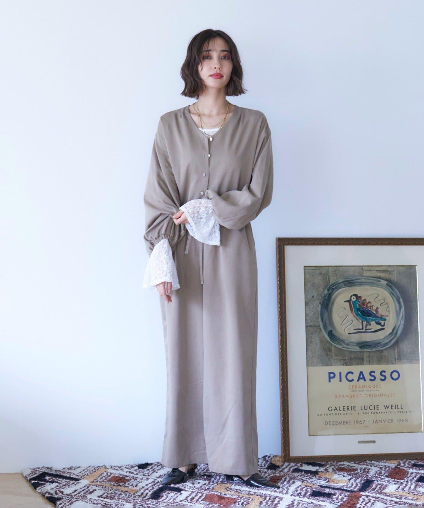 【nane】《有多種尺碼》泡泡袖連體褲