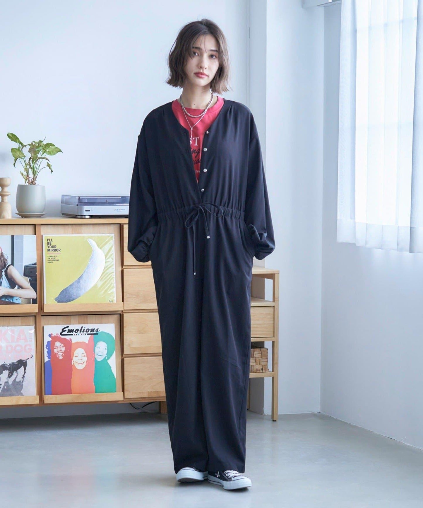 【nane】《有多種尺碼》泡泡袖連體褲