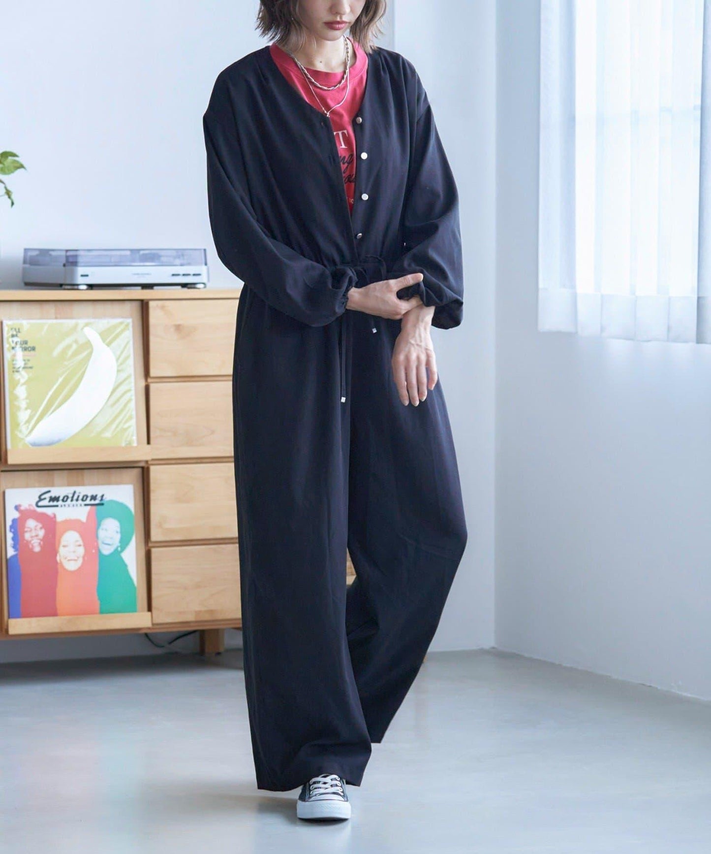 【nane】《有多種尺碼》泡泡袖連體褲