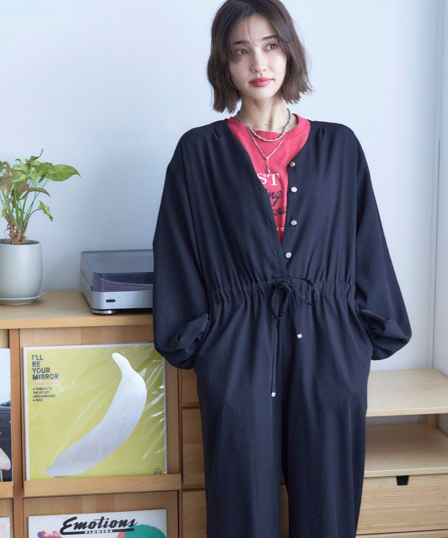 【nane】《有多種尺碼》泡泡袖連體褲