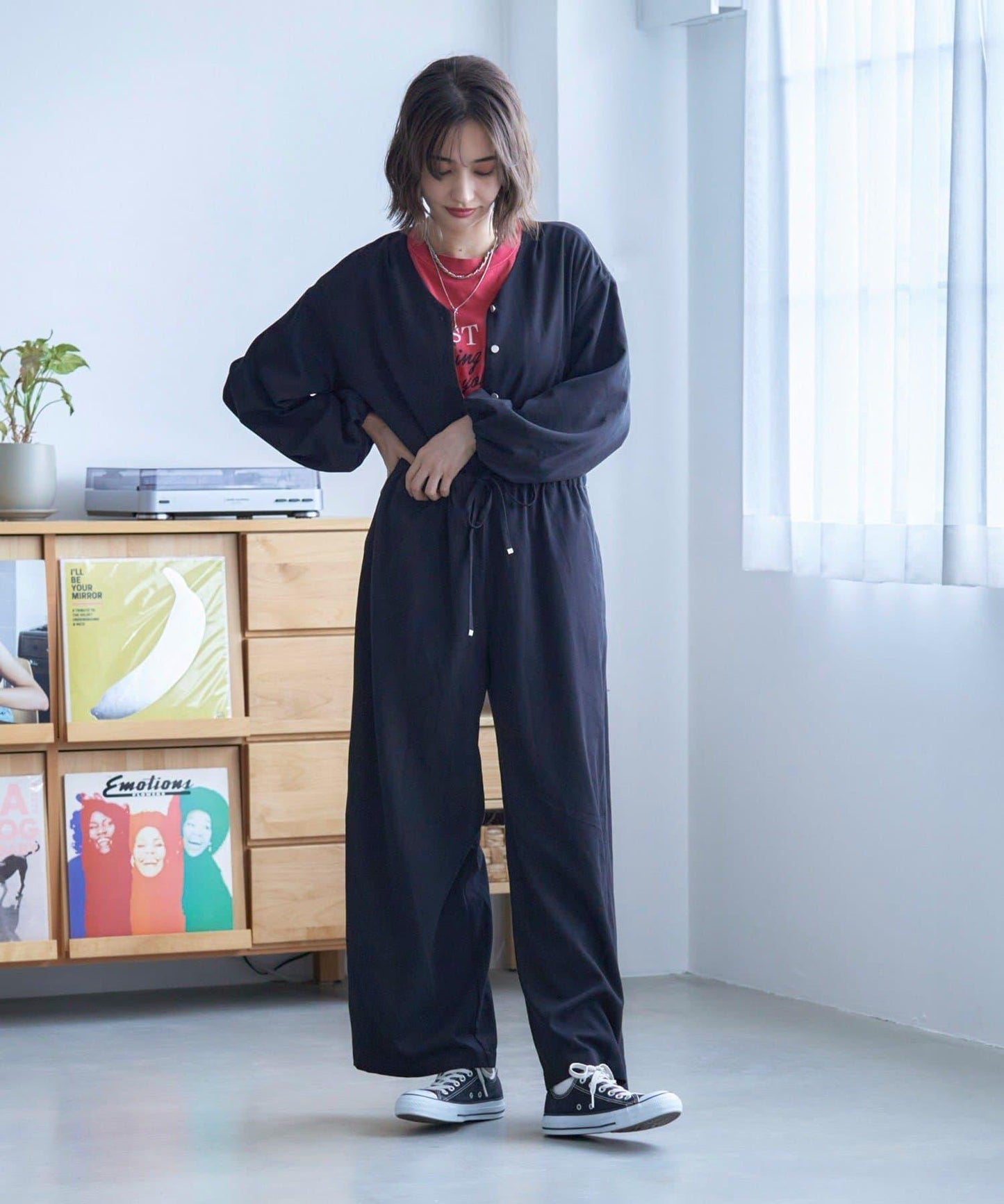 【nane】《有多種尺碼》泡泡袖連體褲