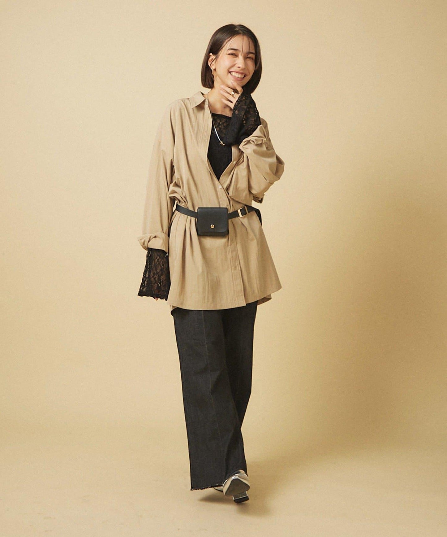 【nane】《サイズ展開有》直筒牛仔喇叭褲