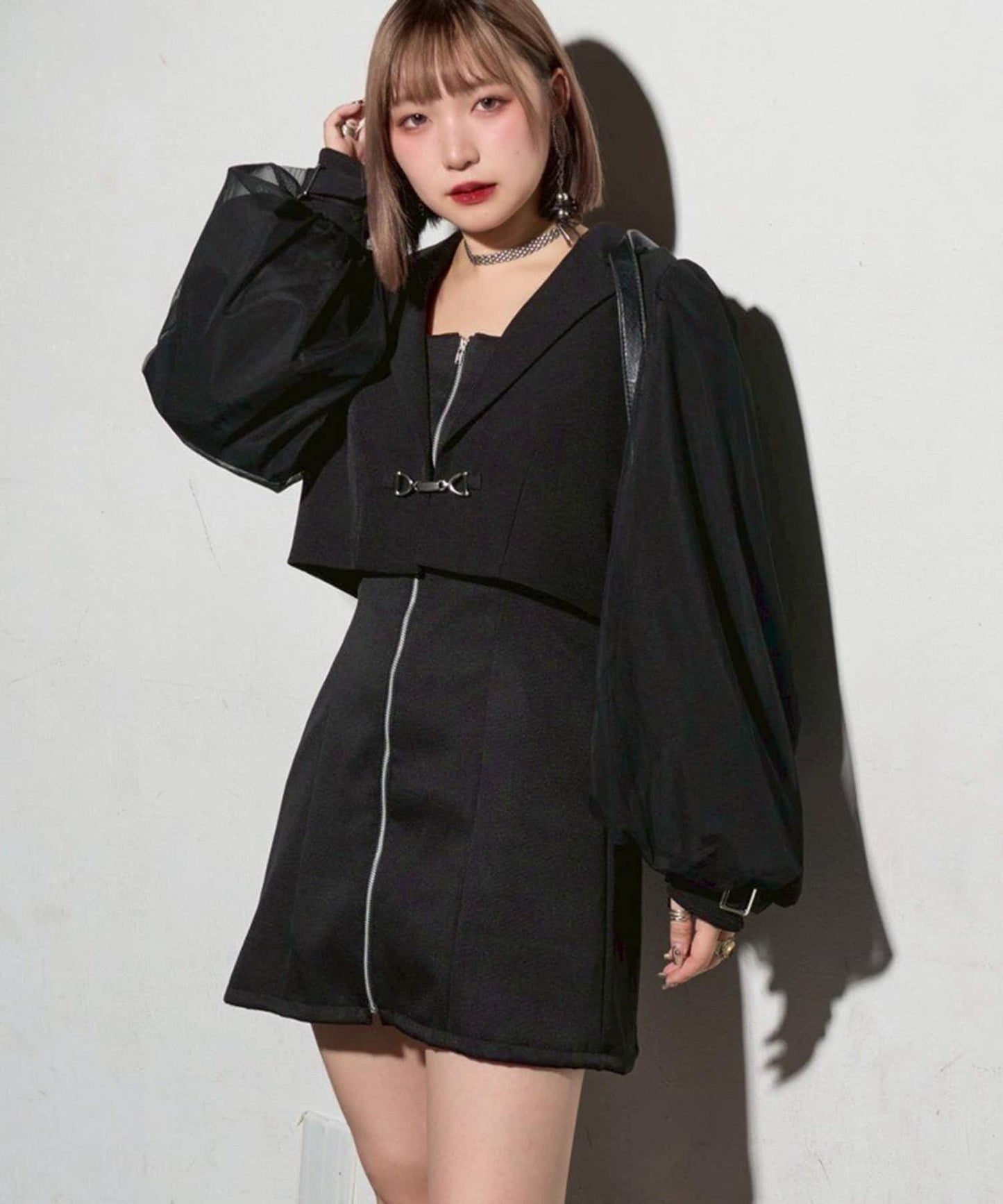 【Mavie..7】短款開衫+迷你吊帶連衣裙套裝