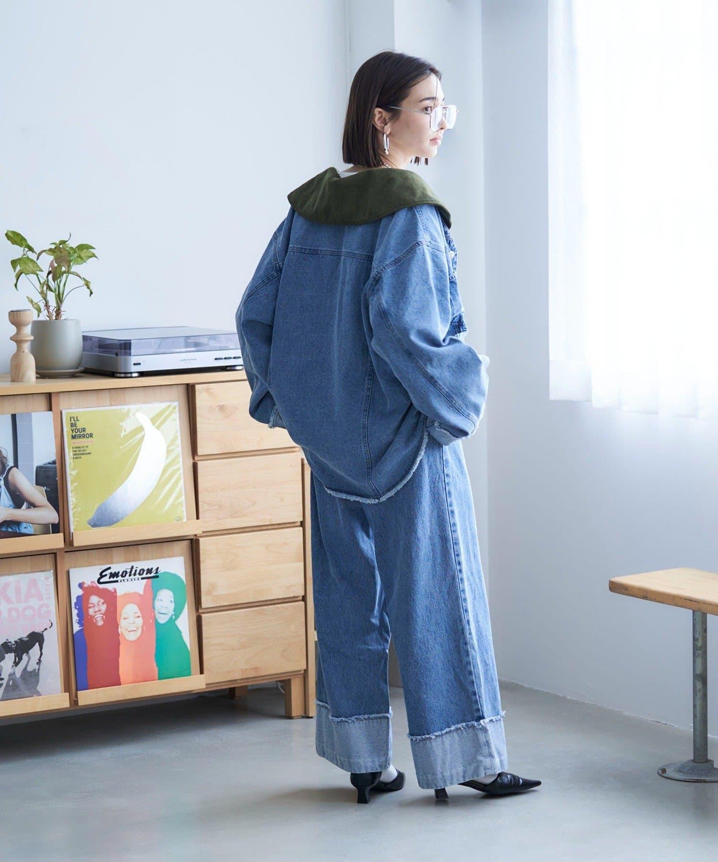 【NUNIFE】卷邊牛仔寬腿褲