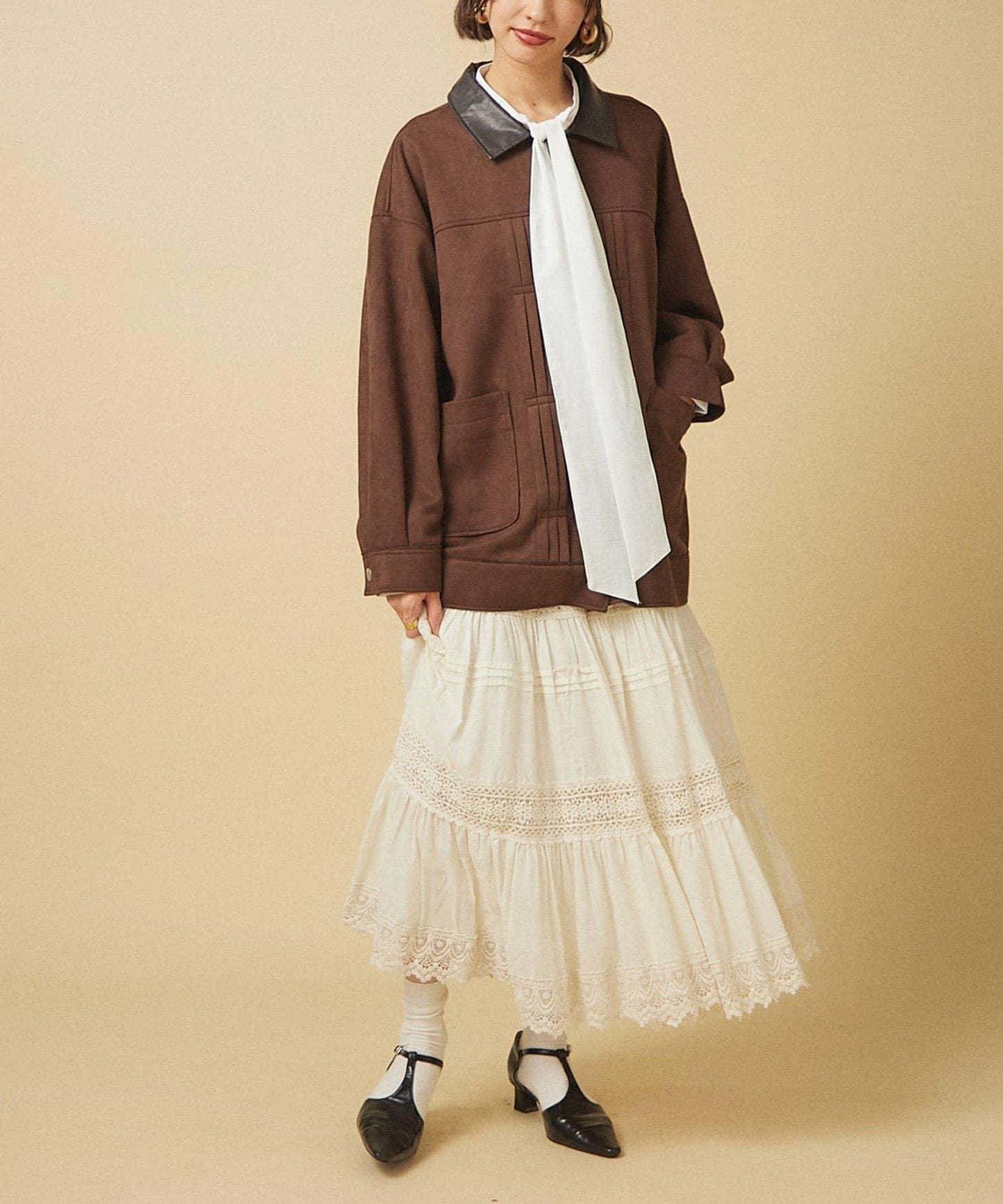 【nane】【India Series】蕾絲拼接長款半身裙