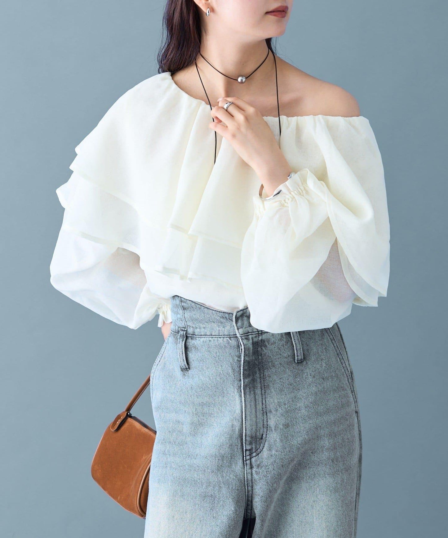 透視荷葉邊長袖襯衫