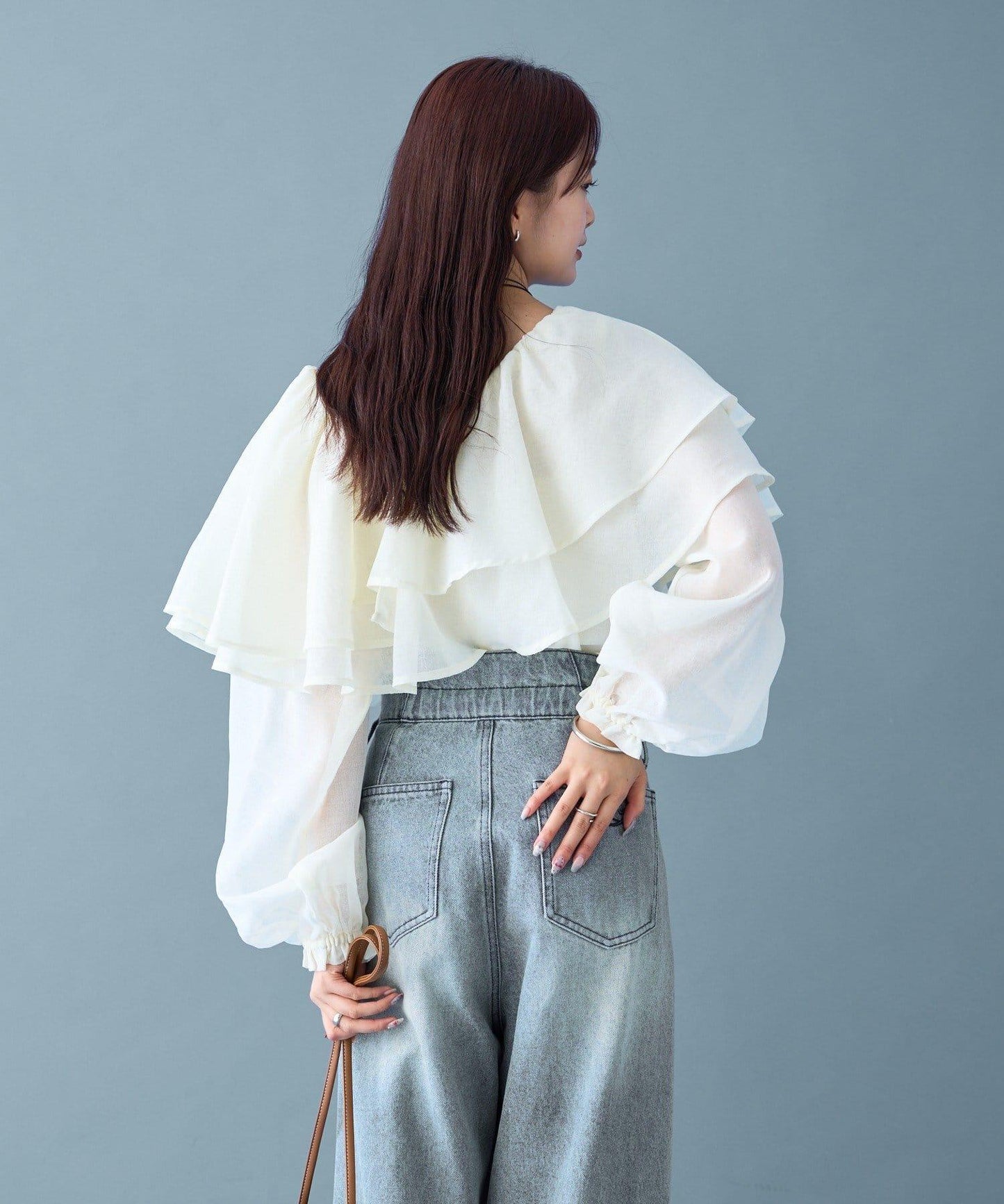 透視荷葉邊長袖襯衫