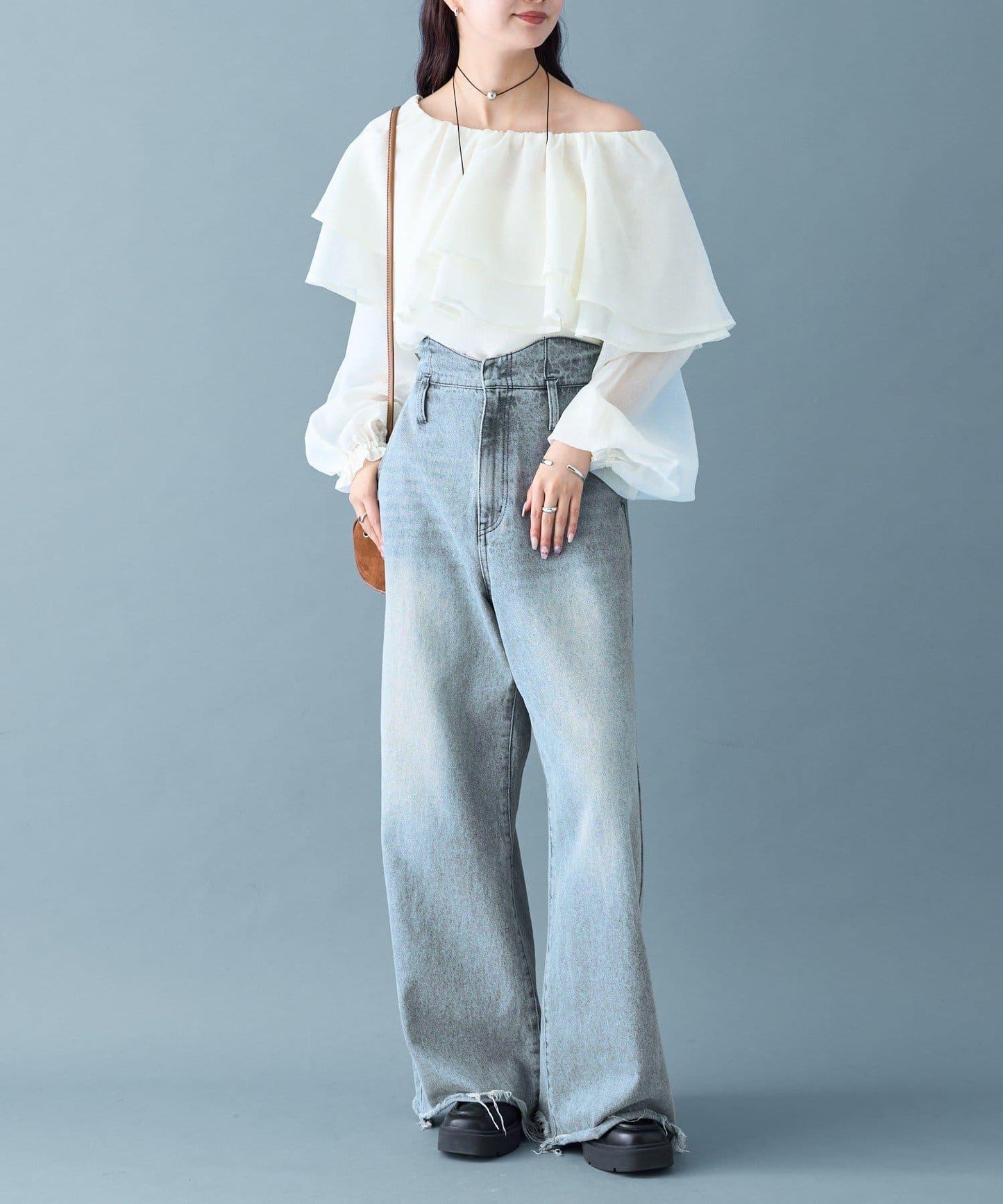 透視荷葉邊長袖襯衫