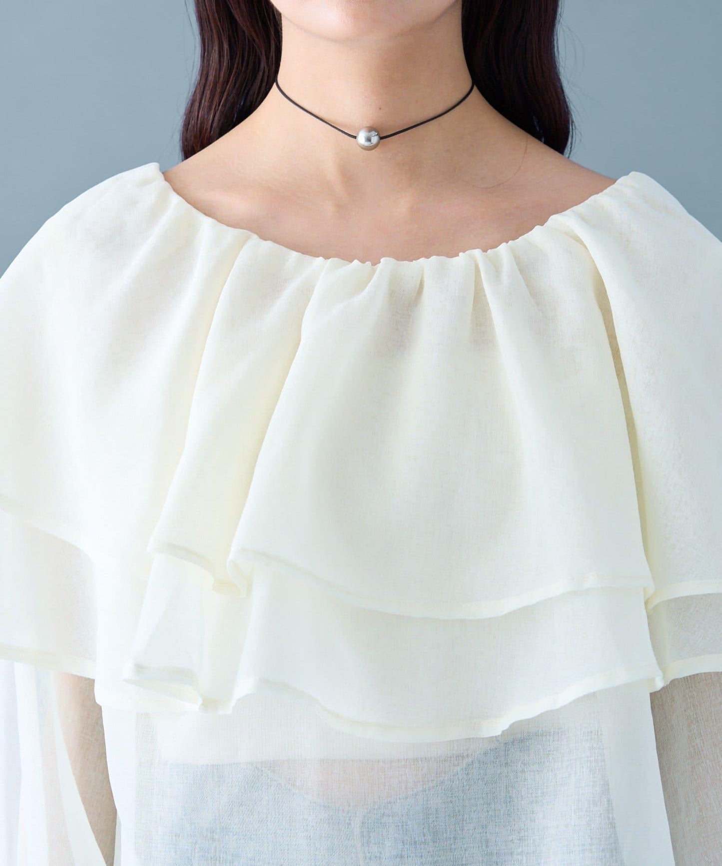 透視荷葉邊長袖襯衫