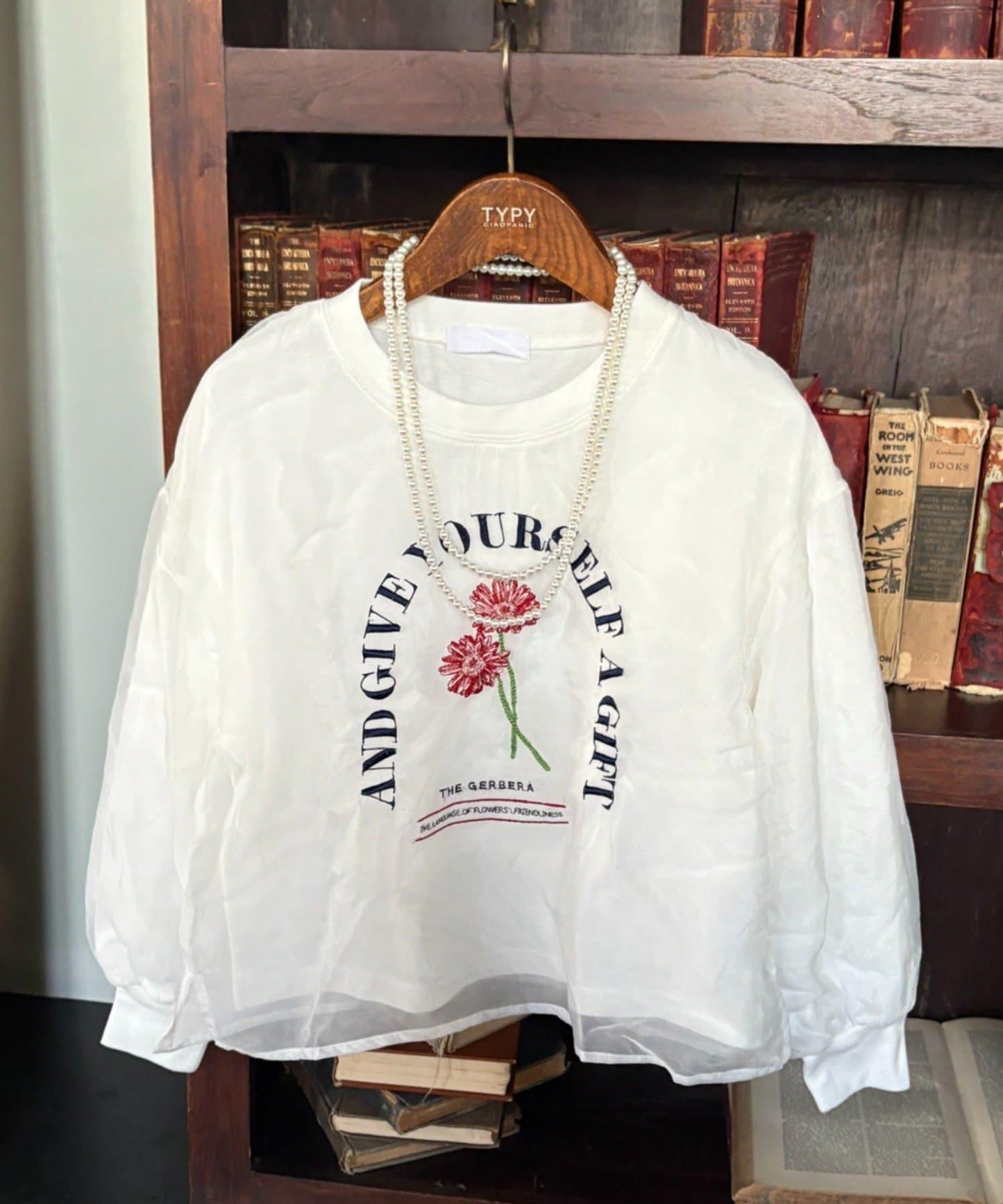 【KIDS】刺繡歐根紗疊層長袖T恤