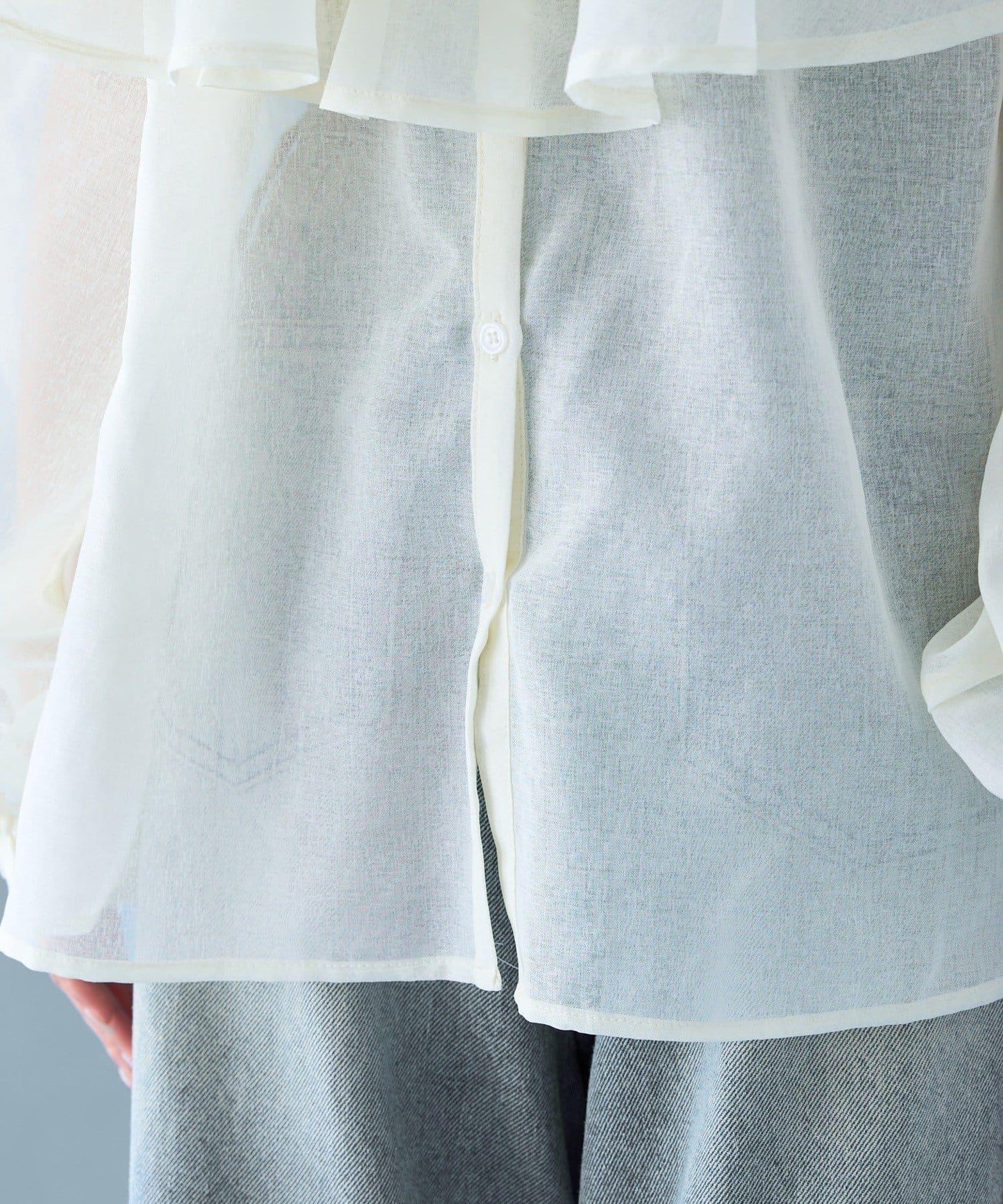 透視荷葉邊長袖襯衫