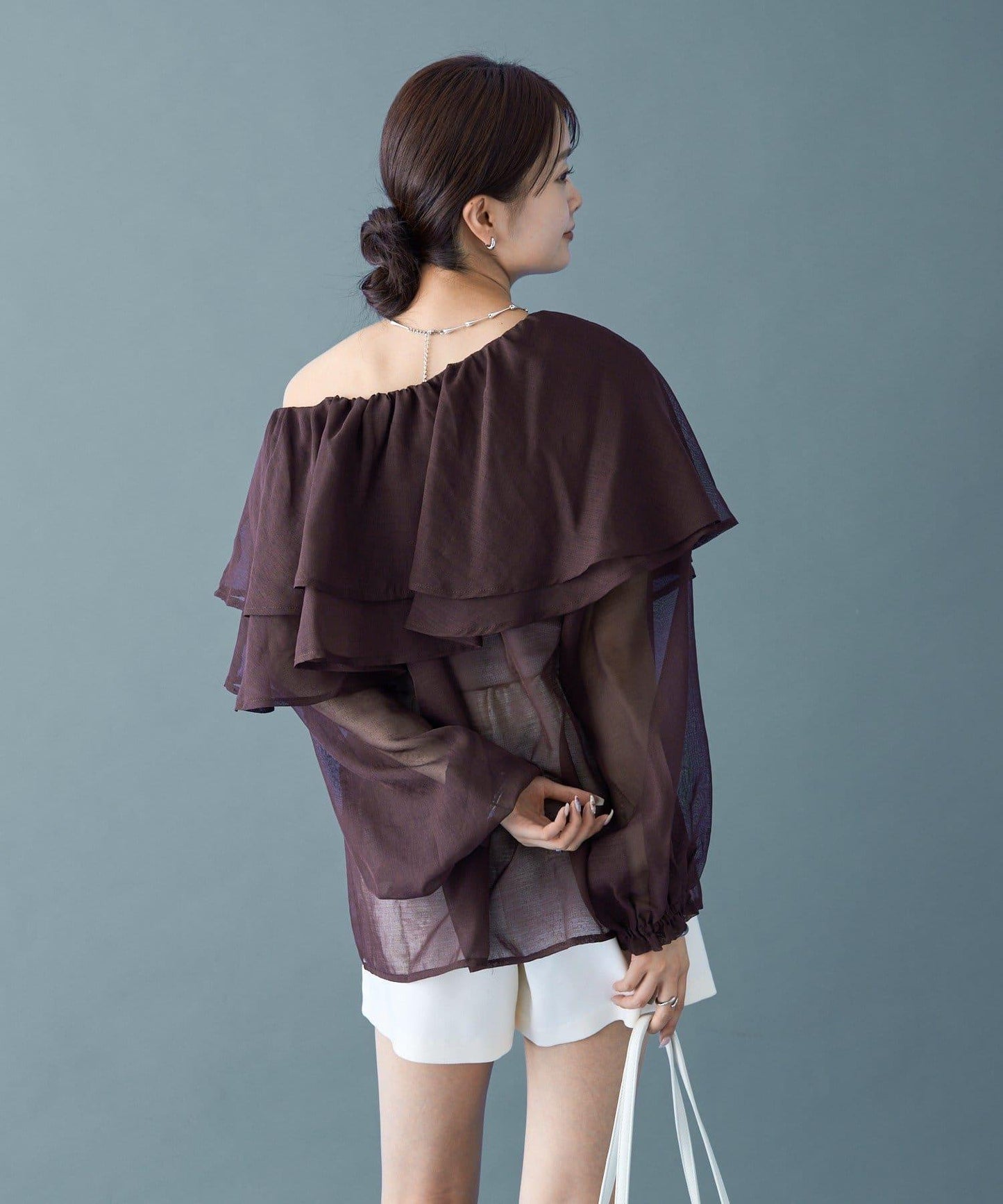 透視荷葉邊長袖襯衫