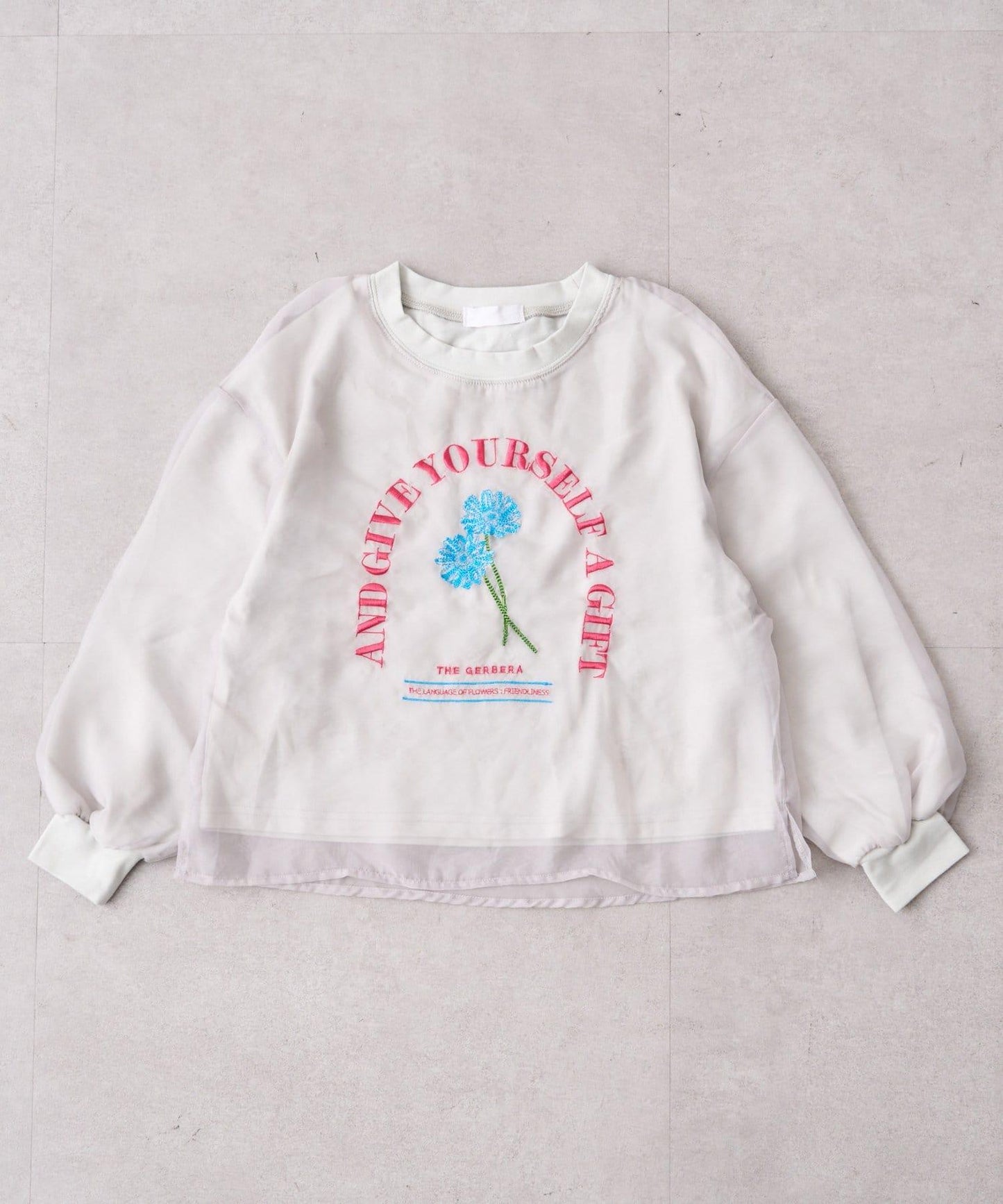 【KIDS】刺繡歐根紗疊層長袖T恤