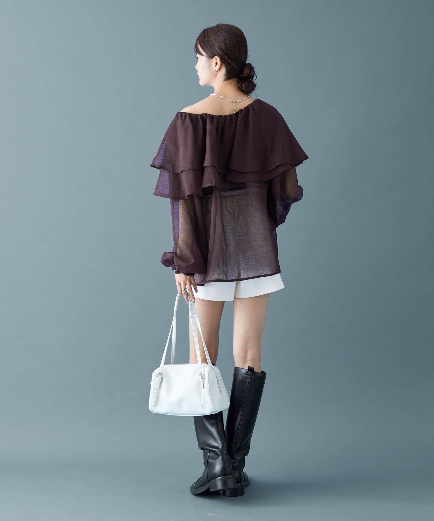 透視荷葉邊長袖襯衫