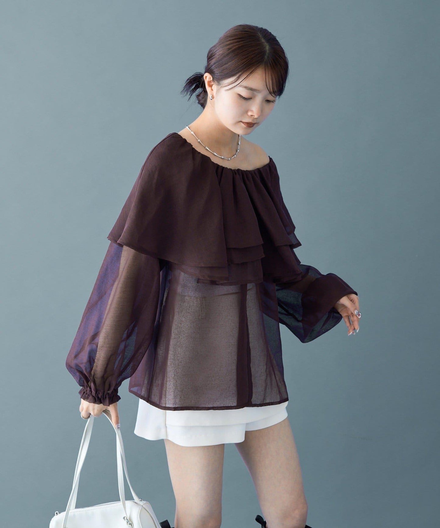 透視荷葉邊長袖襯衫