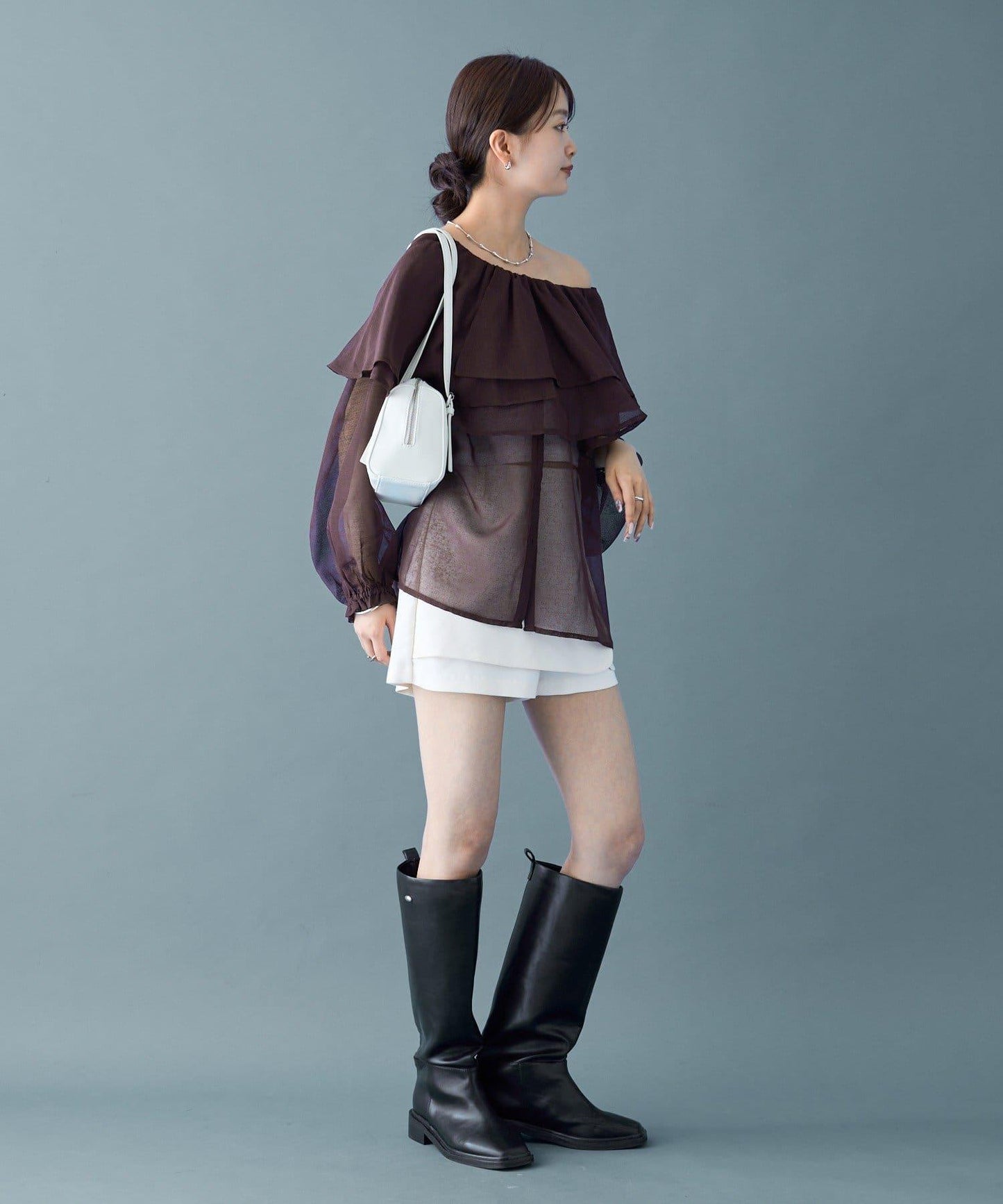 透視荷葉邊長袖襯衫