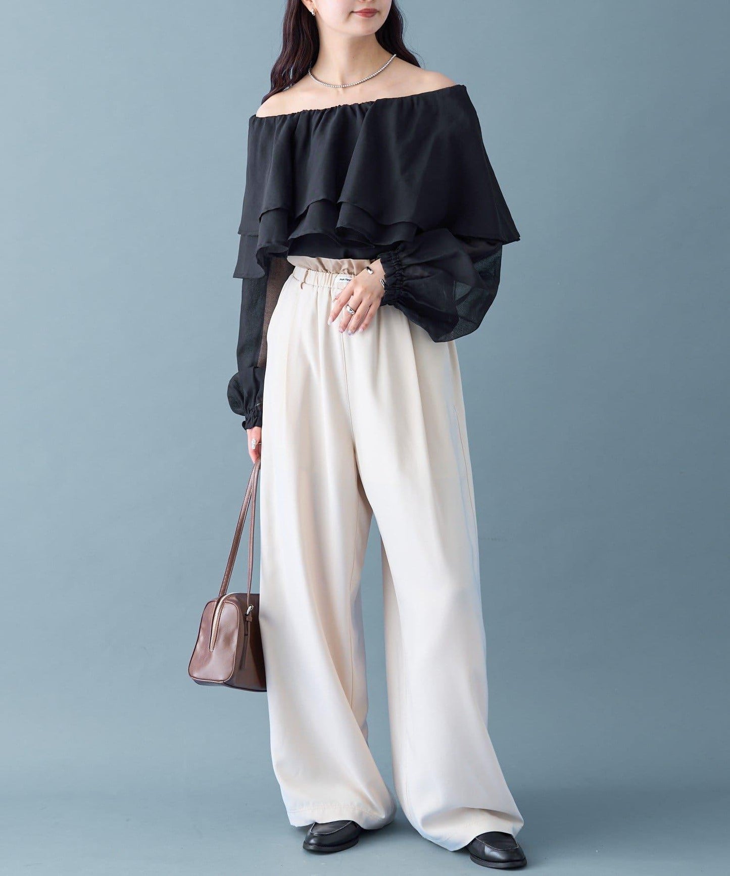 透視荷葉邊長袖襯衫