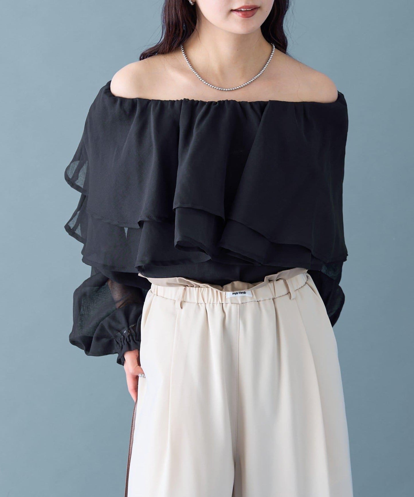 透視荷葉邊長袖襯衫