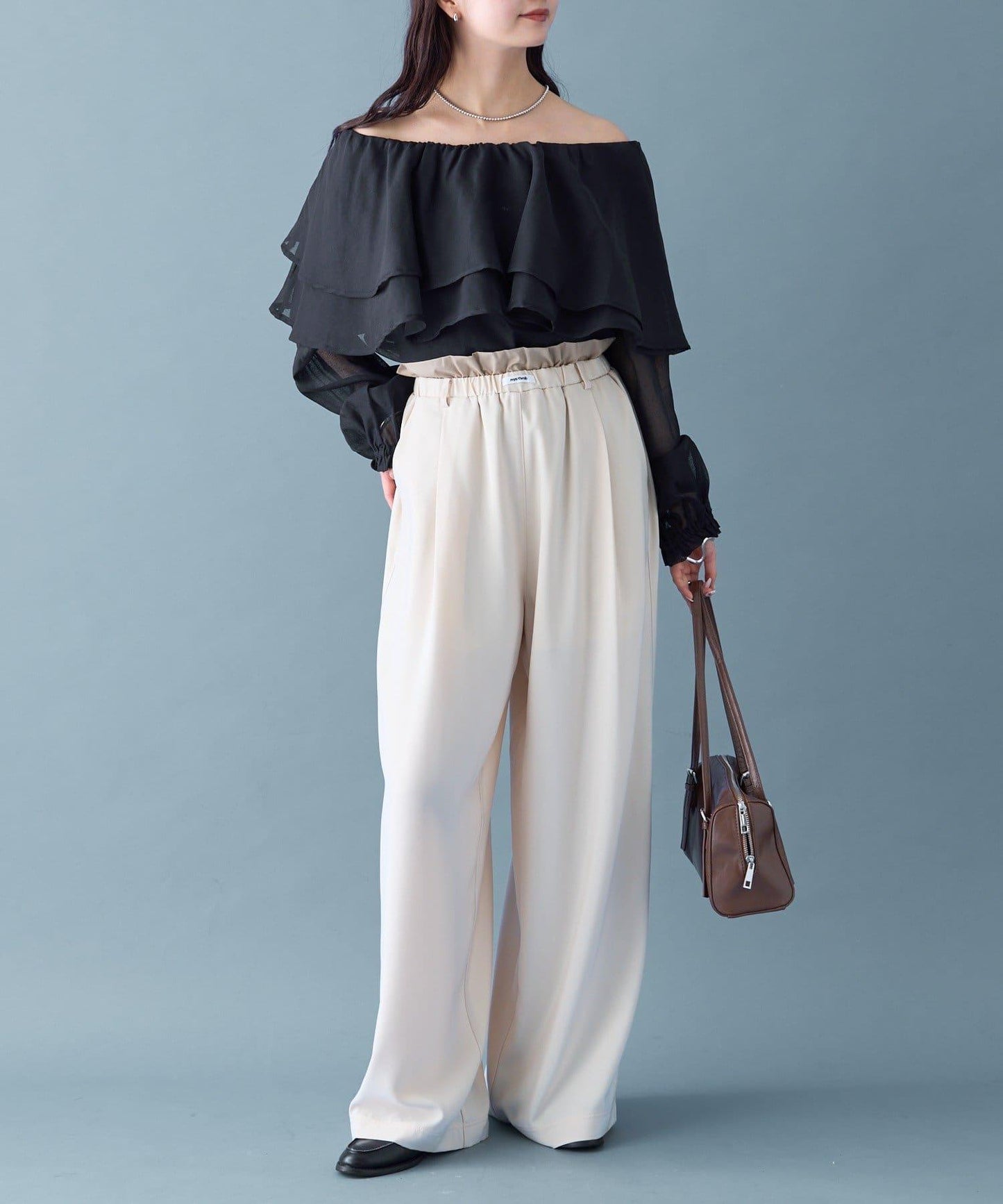 透視荷葉邊長袖襯衫