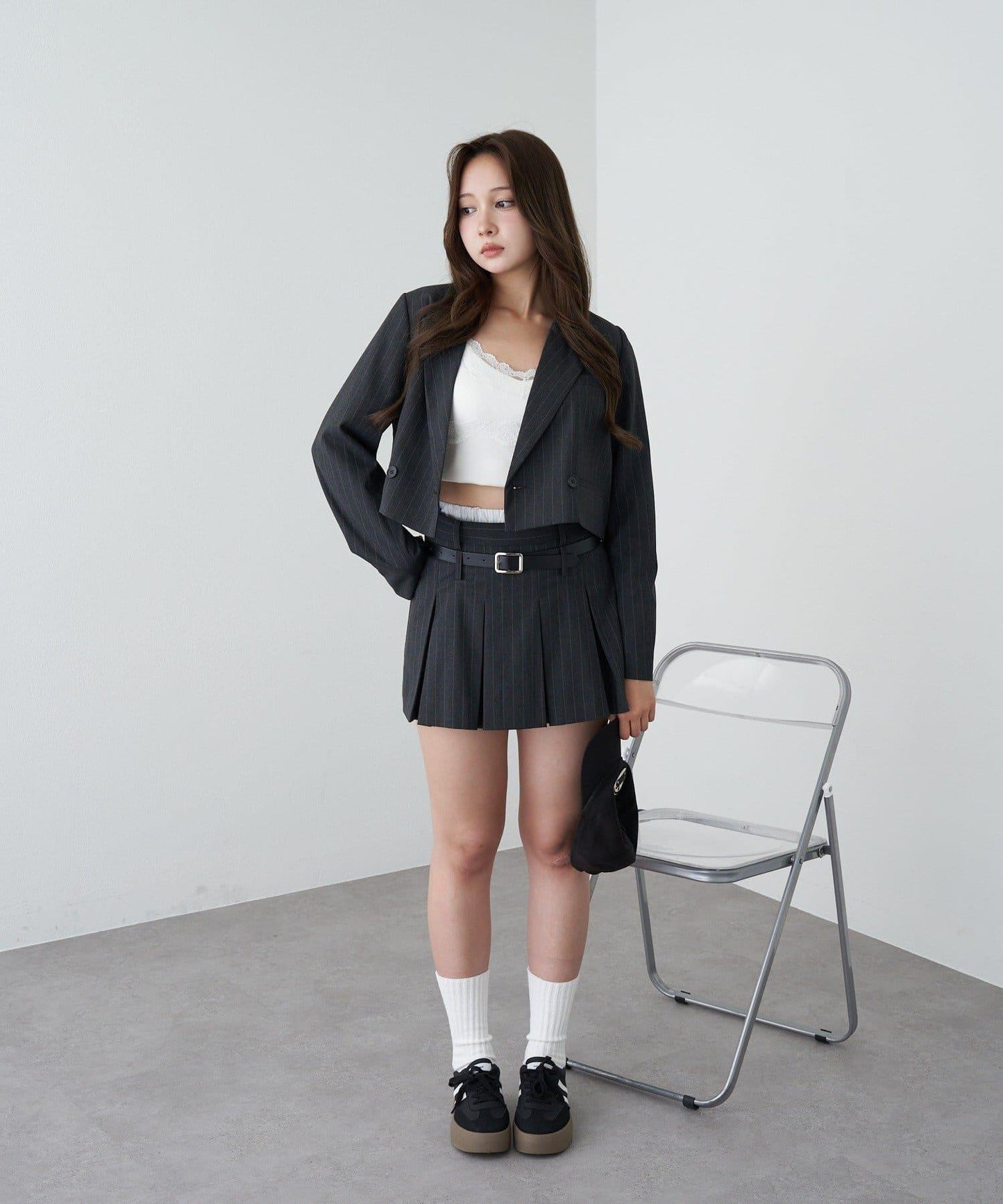 帶腰帶層疊百褶裙