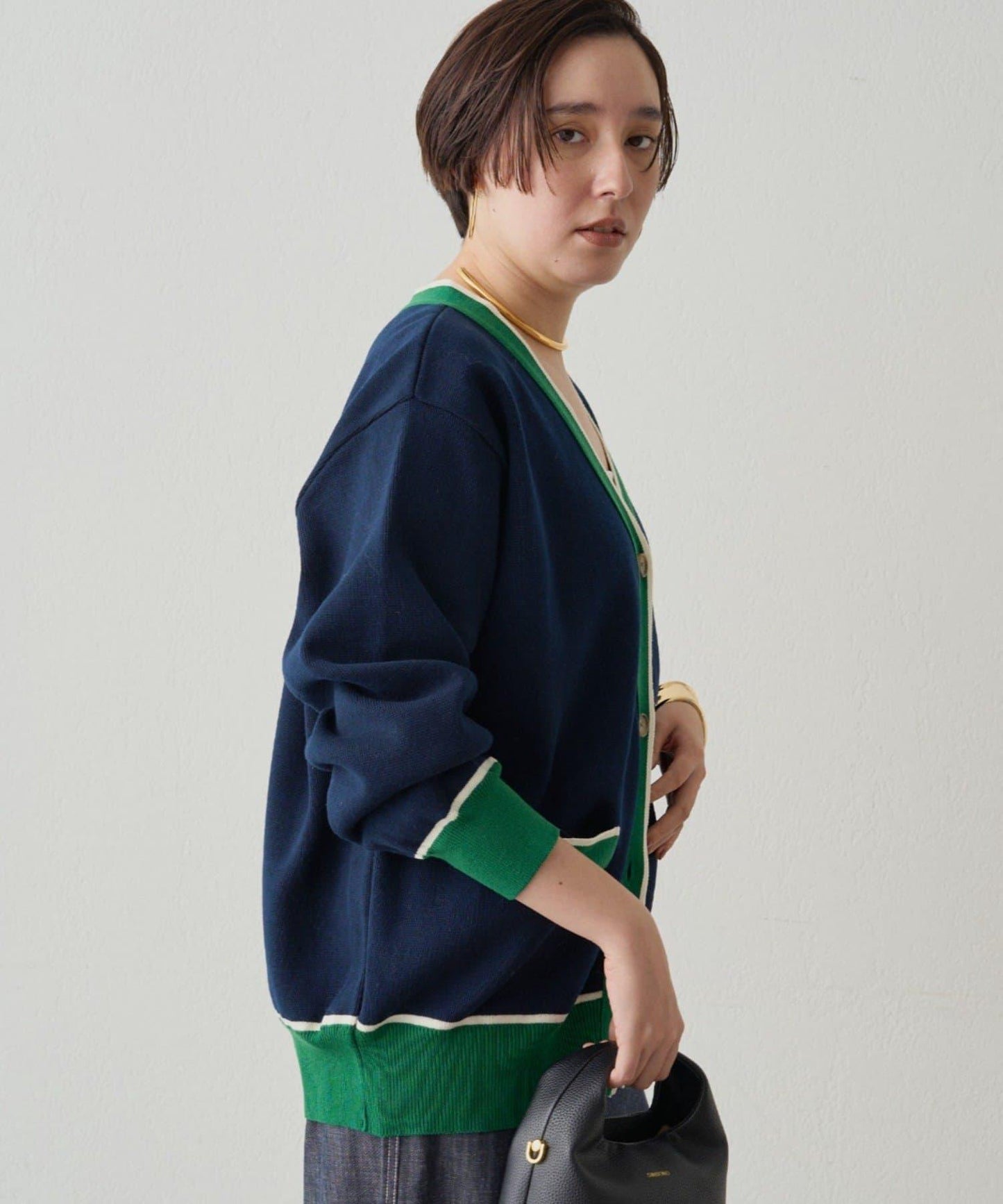 拼色條紋針織開衫