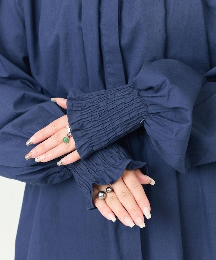 印度棉斜紋褶皺泡泡袖襯衫