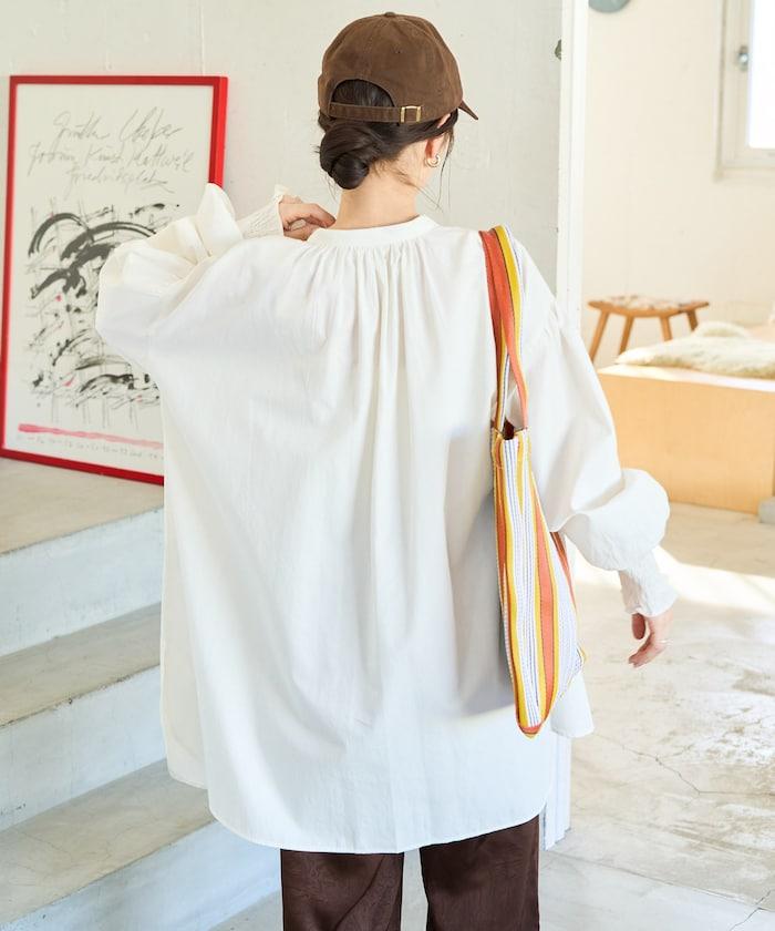 印度棉斜紋褶皺泡泡袖襯衫