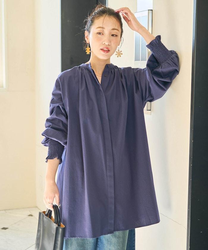 印度棉斜紋褶皺泡泡袖襯衫