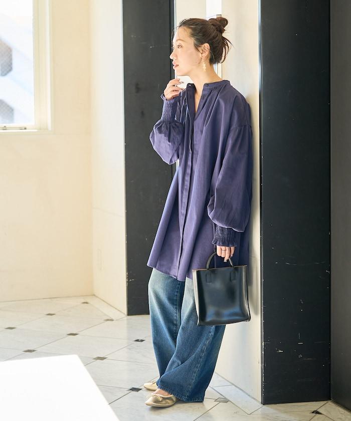 印度棉斜紋褶皺泡泡袖襯衫