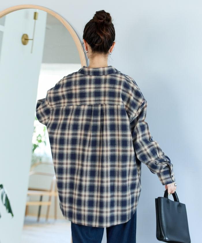 法蘭絨格子寬鬆襯衫