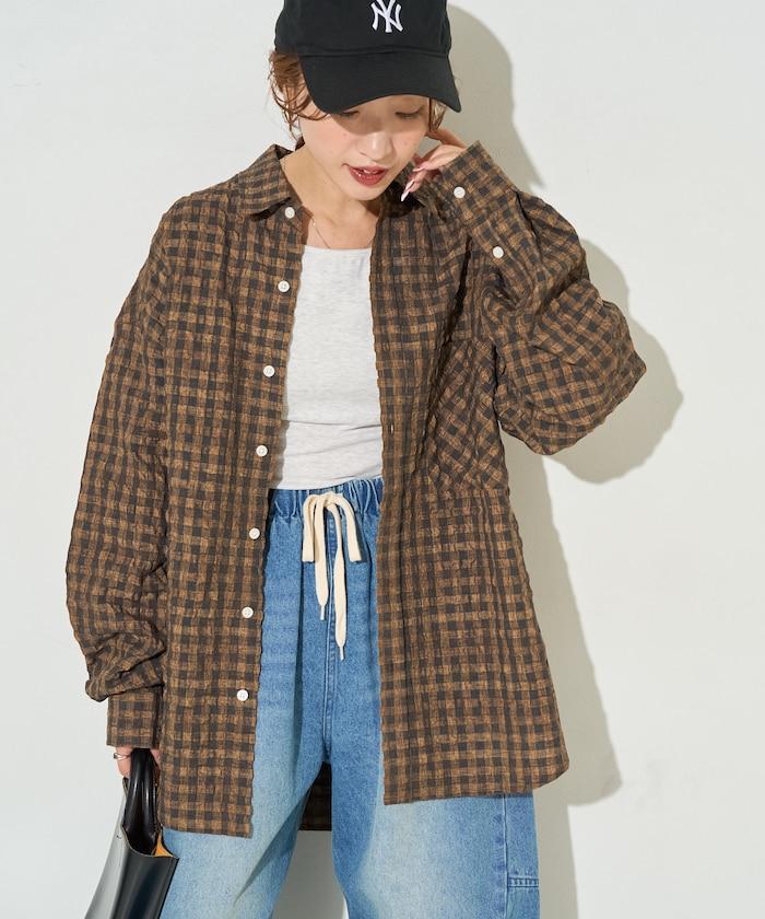 格子紋寬鬆版型襯衫